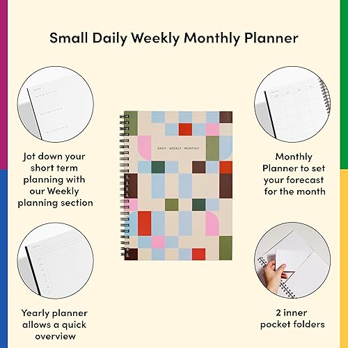 Miniatura 2 de Poketo Agenda diaria semanal y mensual con arcos pequeños fecha abierta 12 meses encuadernado en espiral 85 x 6 pulgadas