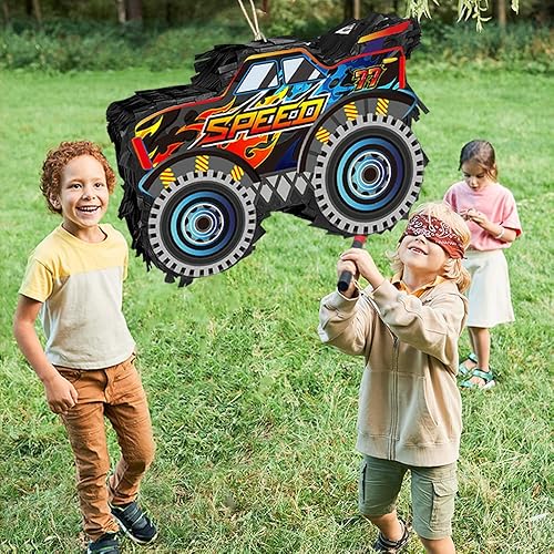 Miniatura 3 de Piñata de camión para suministros de fiesta, piñata de camión monstruo, piñata de automóvil con palo y venda, decoración de fiesta de cumpleaños