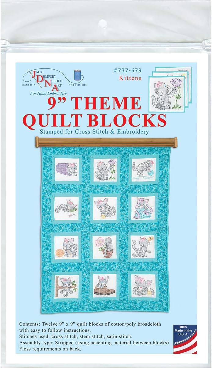 Jack Dempsey Needle Art Kittens 9 Theme Quilt Blocks