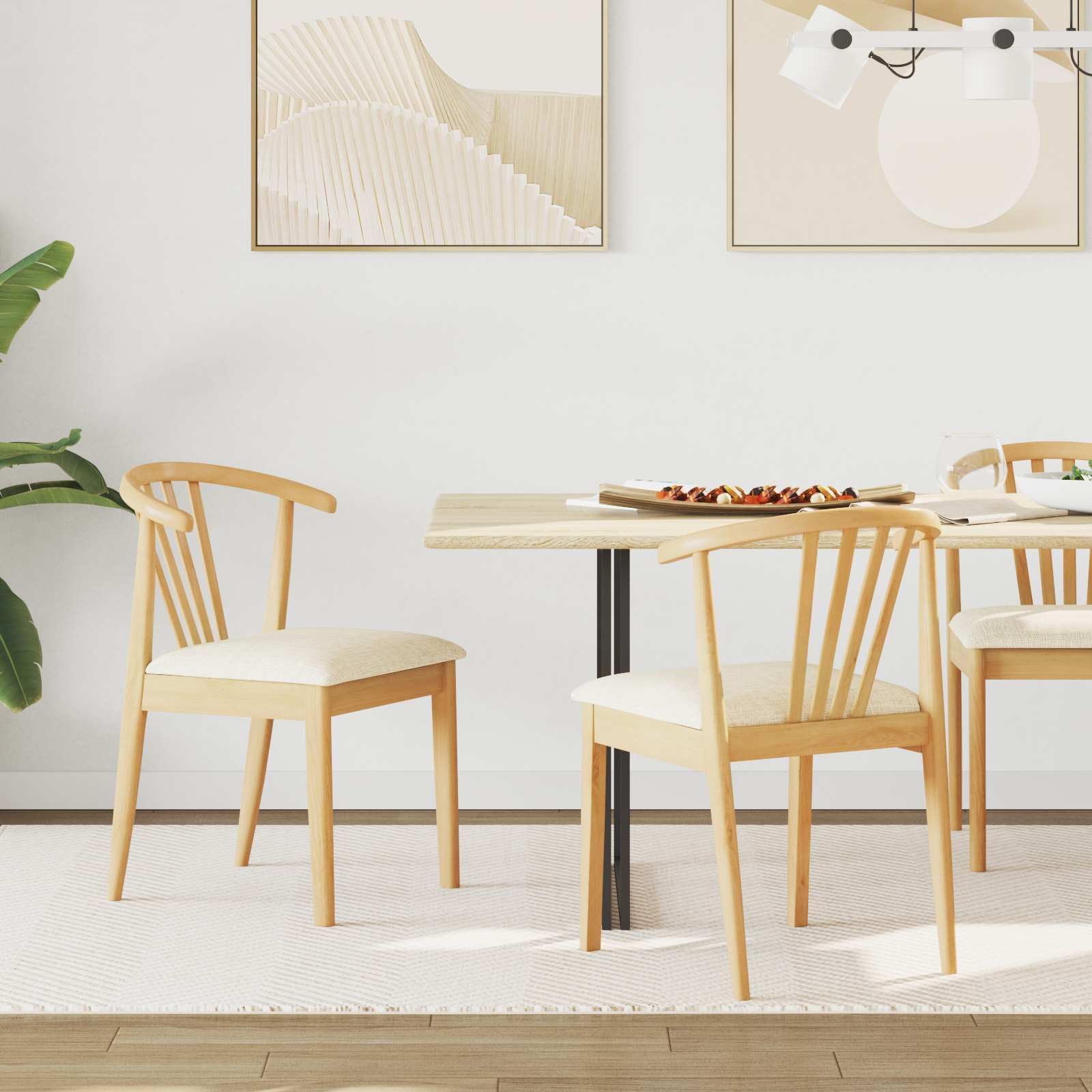 Dining Chairs Set of 2, Natural Solid Rubberwood Kitchen Chairs, Comfortable Seat Cushion, Sturdy Wood Frame for Dining Room, Home Office, Easy Assembly