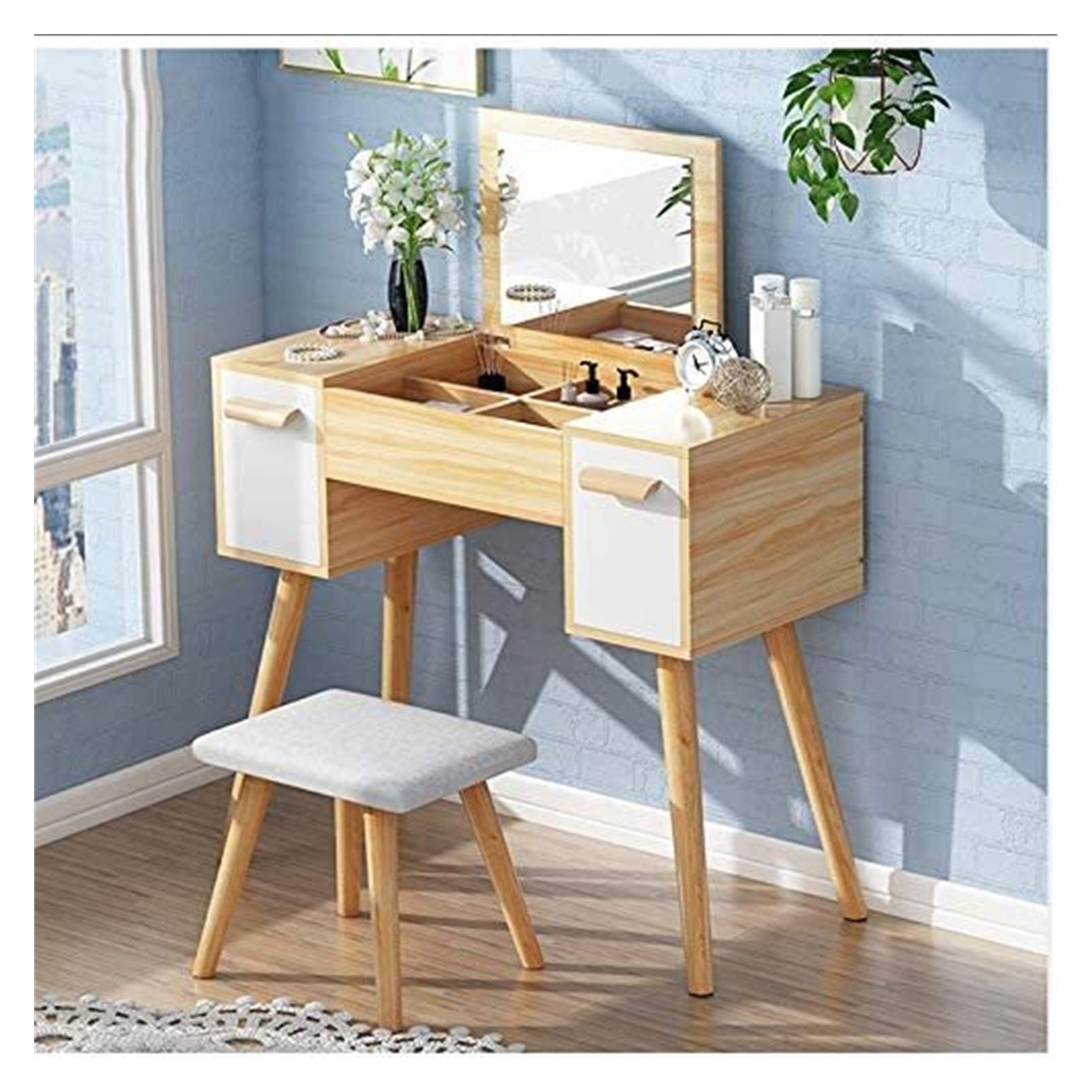 asdchZen Vanity Set With Mirror Elegant Dressing Table & Cushioned Stool For Women-Stylish Makeup Desk Perfect For Bedroom & Beauty Routine