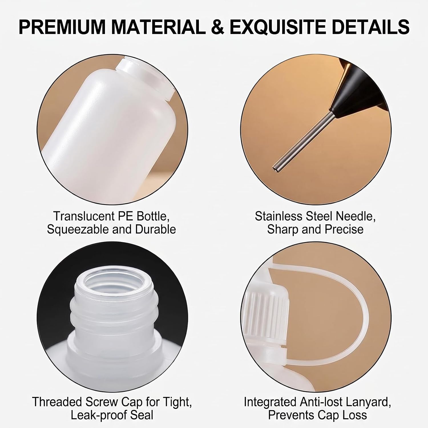 TUPWELY 4Pcs 30ml Precision Tip Applicator Bottles with 10 Lids & 2 Funnel