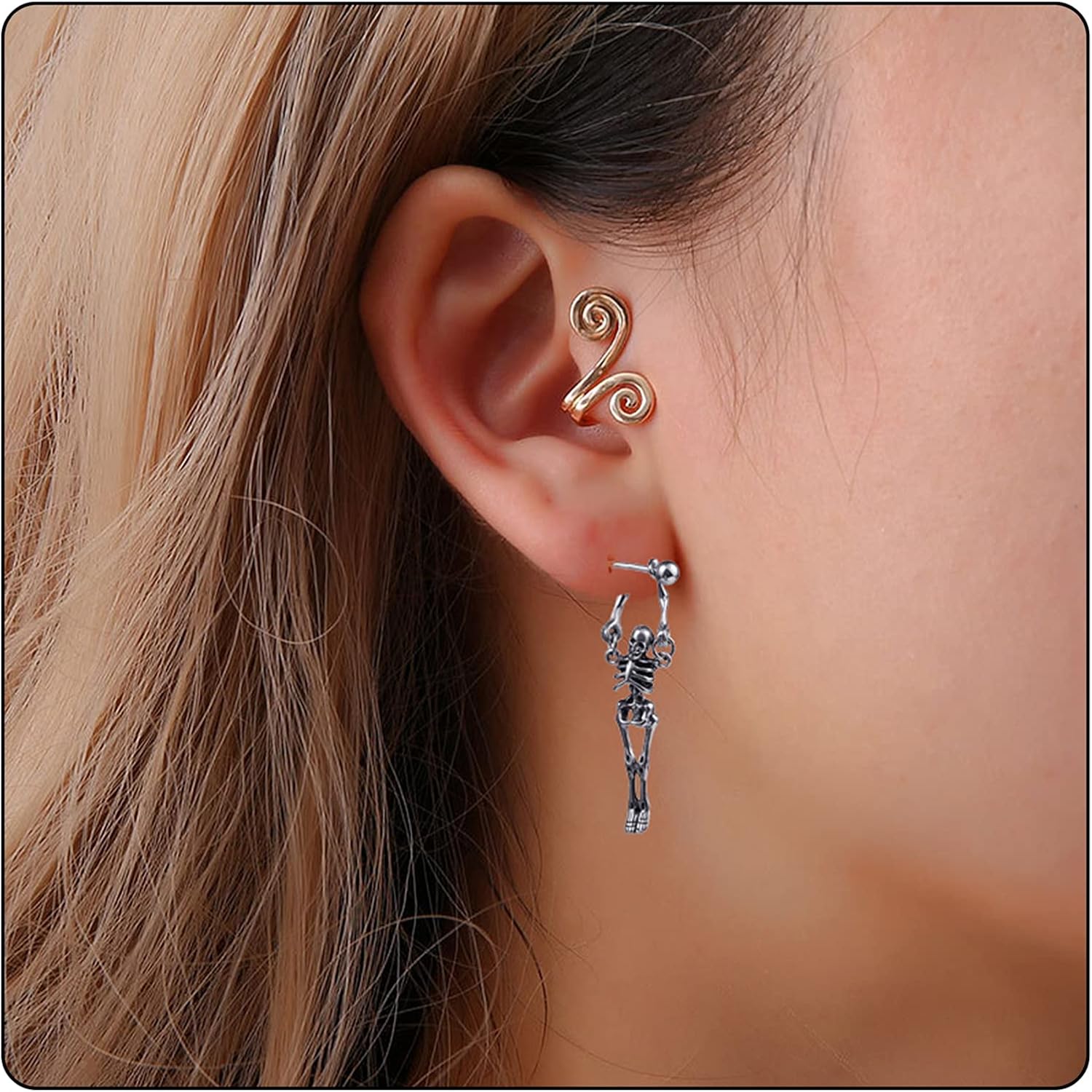 Hip Hop Stainless Steel Skull Skeleton Stud Earrings,2PCS - Image 6