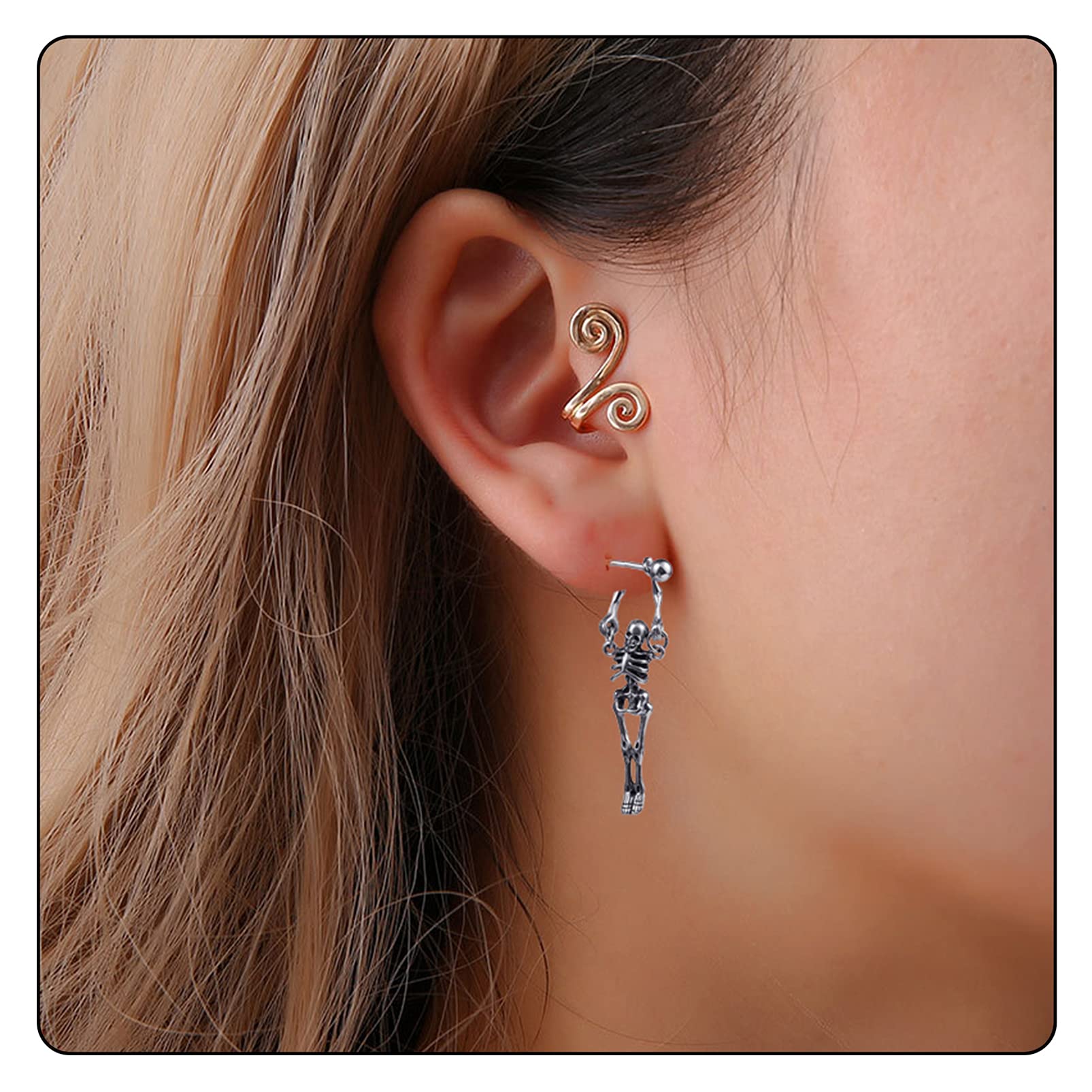 Aretes de esqueleto de calavera de acero inoxidable Hip Hop, 2 unidades, Acero inoxidable Acero aleado, No es una piedra preciosa 6