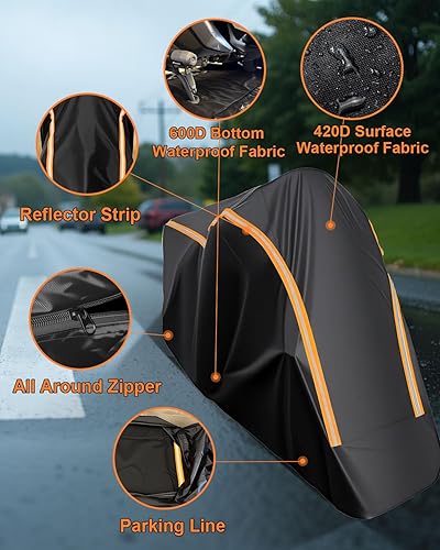Miniatura 7 de Funda Completa para Motocicleta Impermeable para Almacenamiento Interior/Exterior, Funda Impermeable para Motocicleta Resistente con Tiras