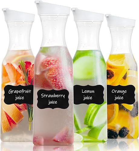 Miniatura 5 de YOUEON Paquete de 8 jarras de agua de plástico de 50 onzas con tapa y etiqueta, recipientes de bebida de agua transparente, jarra de jugo a granel