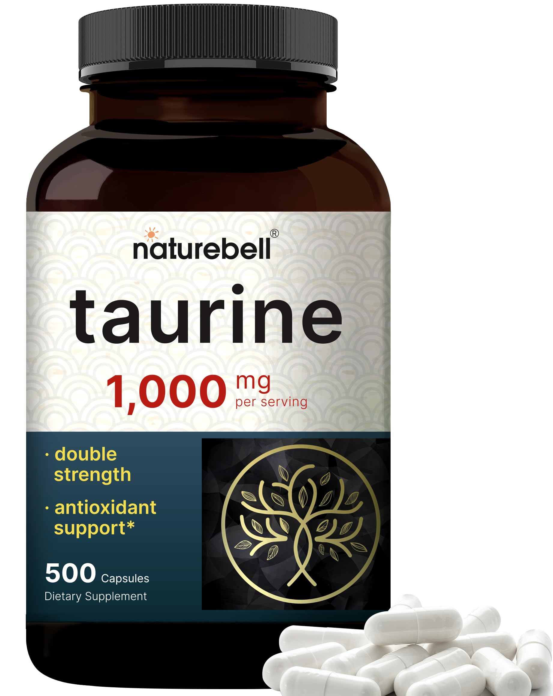 NatureBell Taurine 1,000mg Per Serving, 500 Capsules | Essential Amino Acids Supplement – Double Strength – Antioxidant Support for Heart, Muscle, Brain, & Liver Health – Non-GMO, Gluten Free