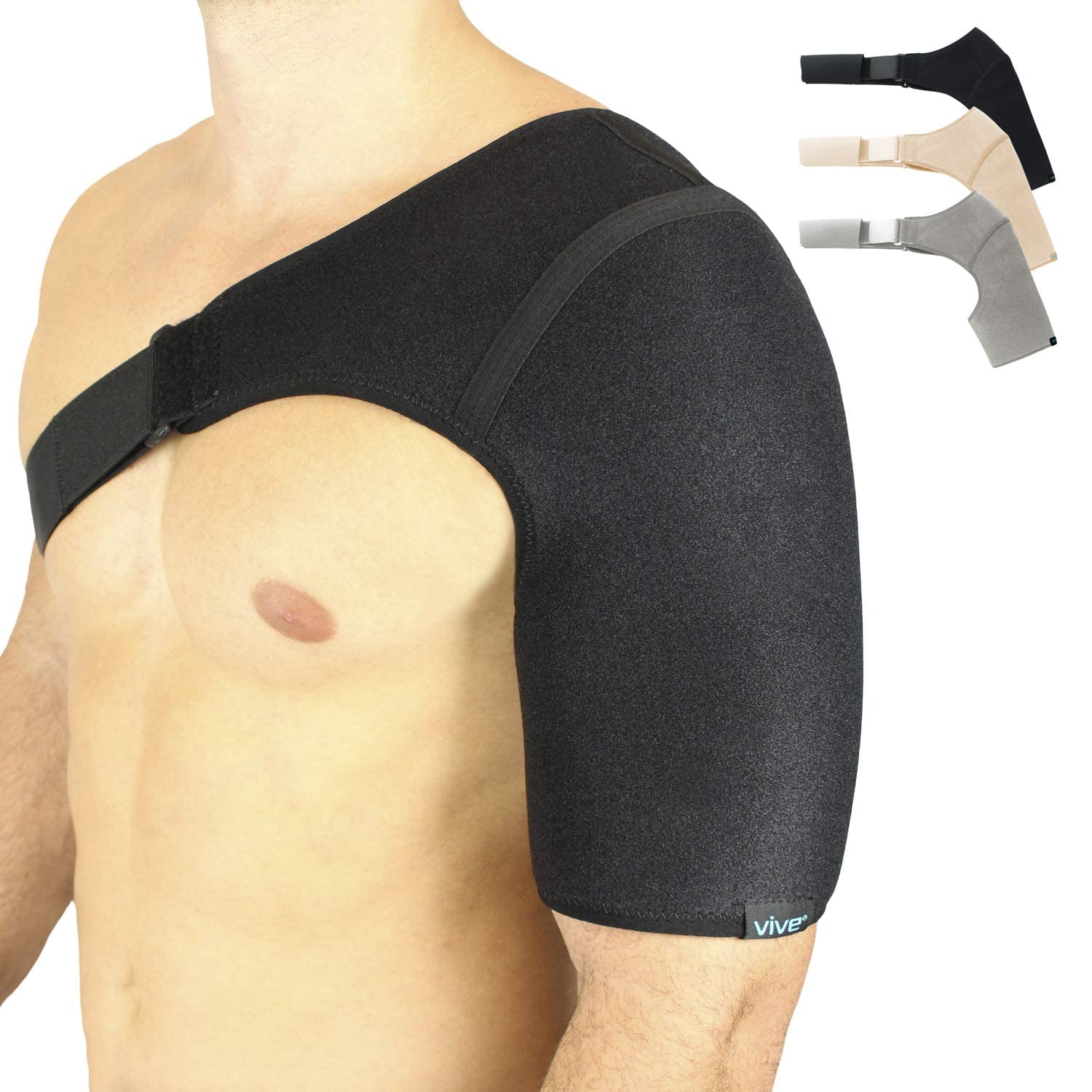 Vive Shoulder Brace - Rotator Cuff Compression Support - Men, Women, Left, Right Arm Injury Prevention Stabilizer Sleeve Wrap - Immobilizer for Dislocated AC Joint, Labrum Tear Pain (Black)