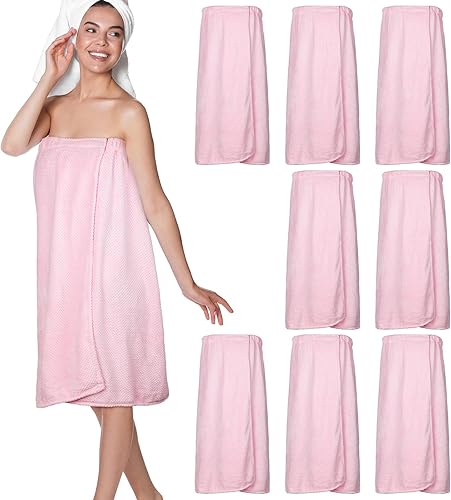 Tigeen 8 piezas de toallas de spa para mujer, batas de spa con cierre ajustable y parte superior elástica, bata de spa ligera (rosa, M)