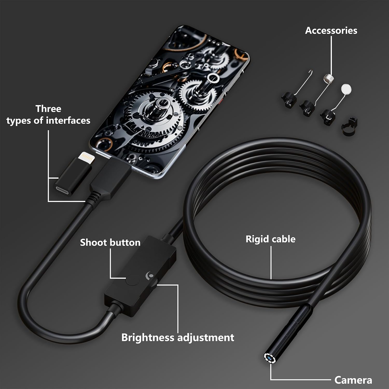 8mm Endoscope Camera with Light, 9.8FT Semi-Rigid Borescope for Phones
