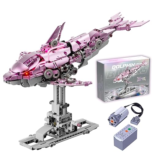 Mechanical Pink Dolphin Building Blocks Set with Hand-Crank & Motorized