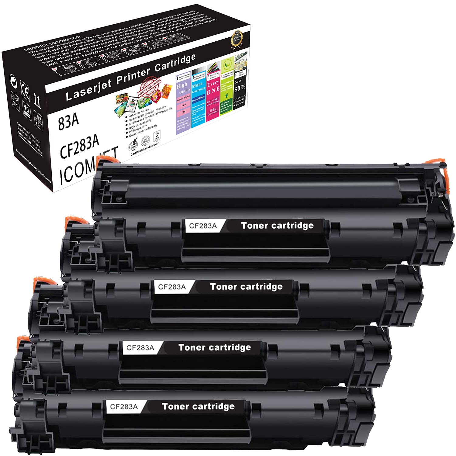 Compatible Toner Cartridge Replacement for HP 83A CF283A Use for HP Laserjet Pro M201n M201dw M202n M202dw MFP M127fw M128fw M127fn M125nw M225dn M125a M225dw M128fn M126a M126nw (4-Pack)