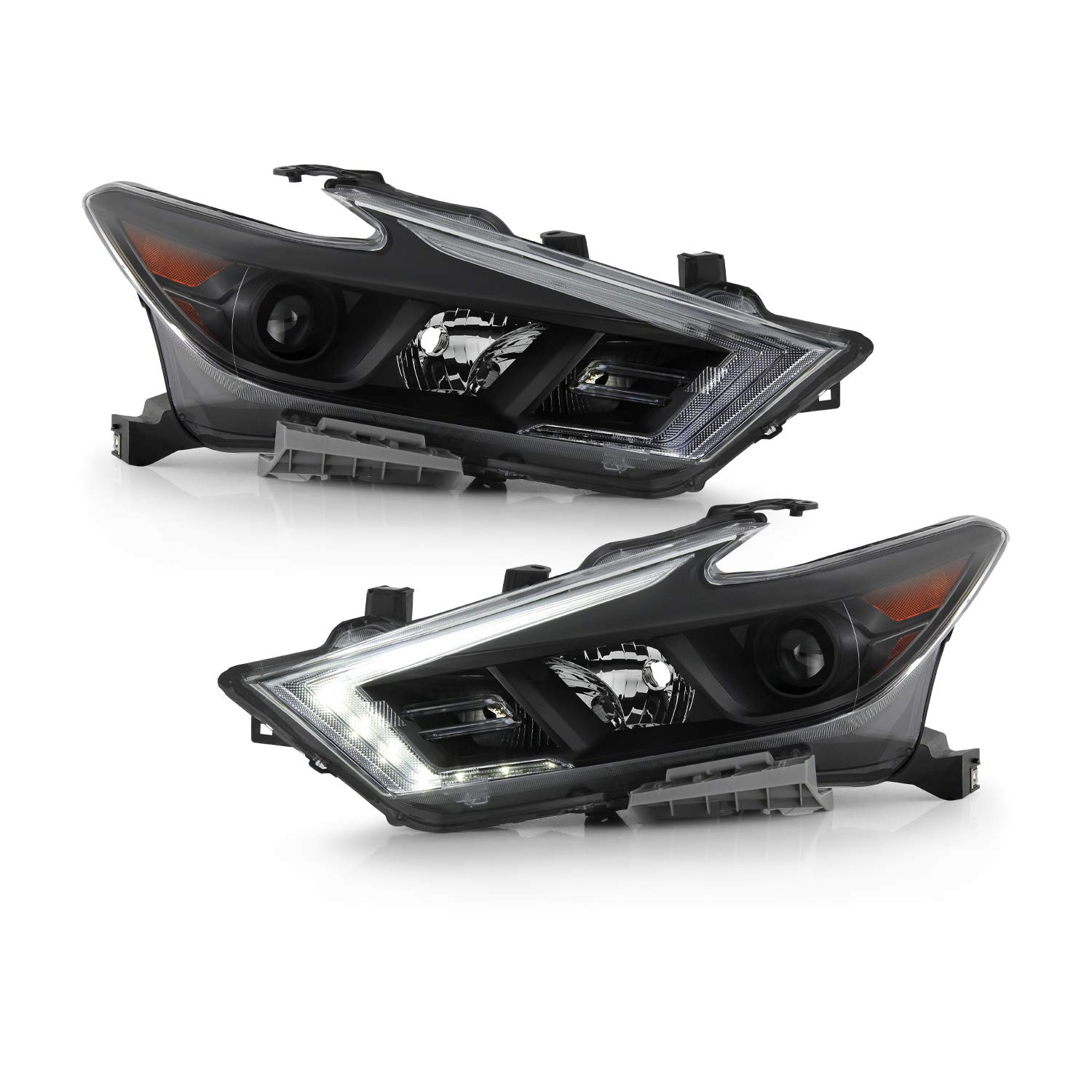 AKKON - Fits 2016-2018 Maxima S SL SV Sedan LED DRL Running Turn Signal Black [Halogen Type] Headlights Pair Driver + Passenger