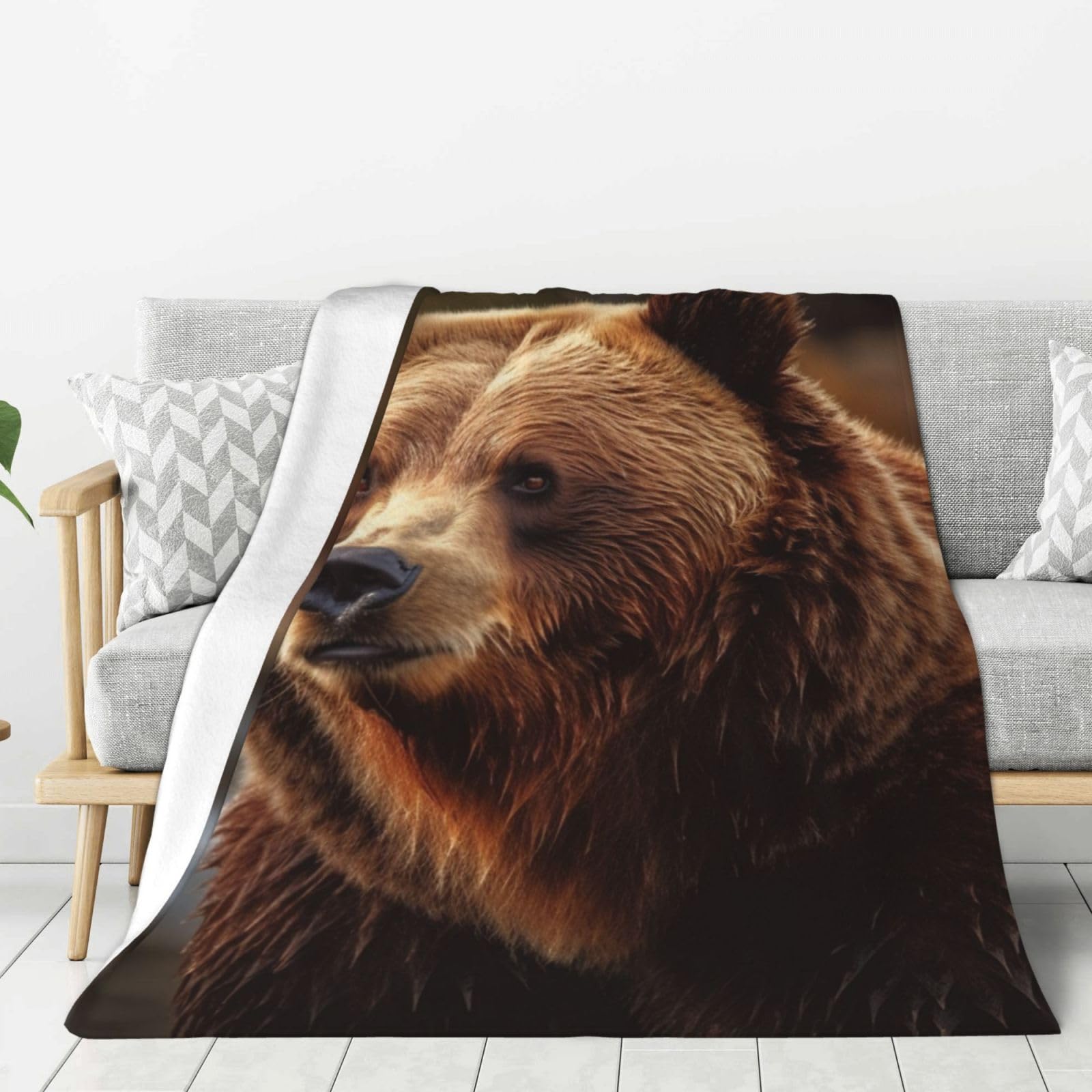 Couverture polaire douce et légère motif grizzly lavable en machine