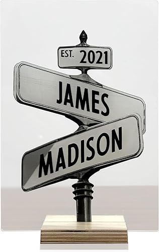 Letrero de calle personalizado de Crossroads para parejas con nombres y fecha, letrero de acrílico personalizado con nombres de pareja, regalos de