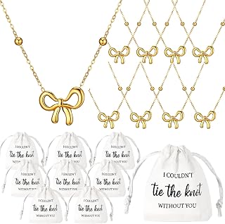 8 Sets Bridesmaids Proposal Gifts Bridesmaids Pendant Necklace and Linen Cotton Small Drawstring Bags I Couldn't Tie the Knot Without You Jewelry Gifts for Wedding Bridal Party