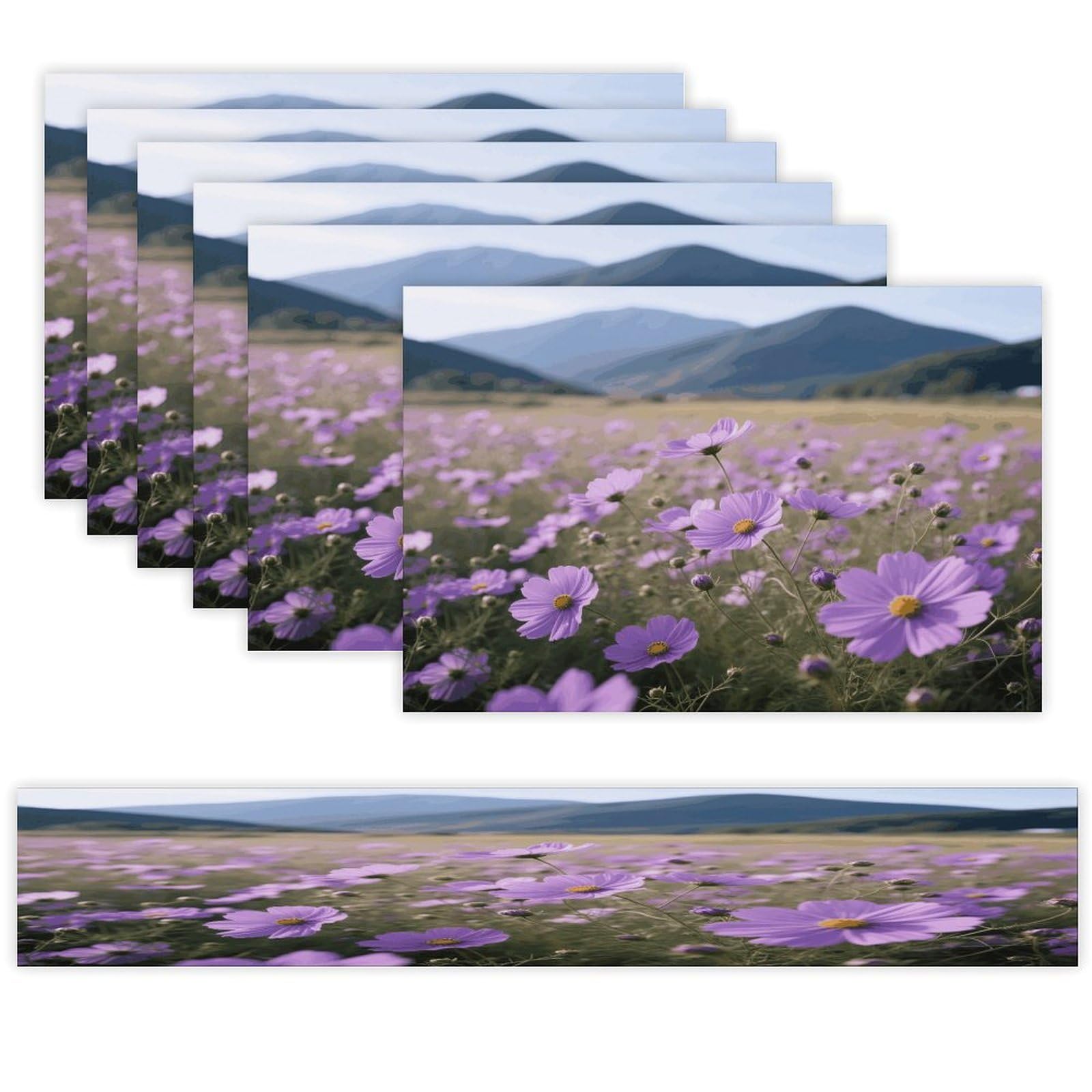Purple Daisy Table Runner and Placemats Set of 7 Linen Table Mat Non-Slip Place Mats Washable Placemat Heat Resistant Place Mat with Table Runner for Party Dining Decor