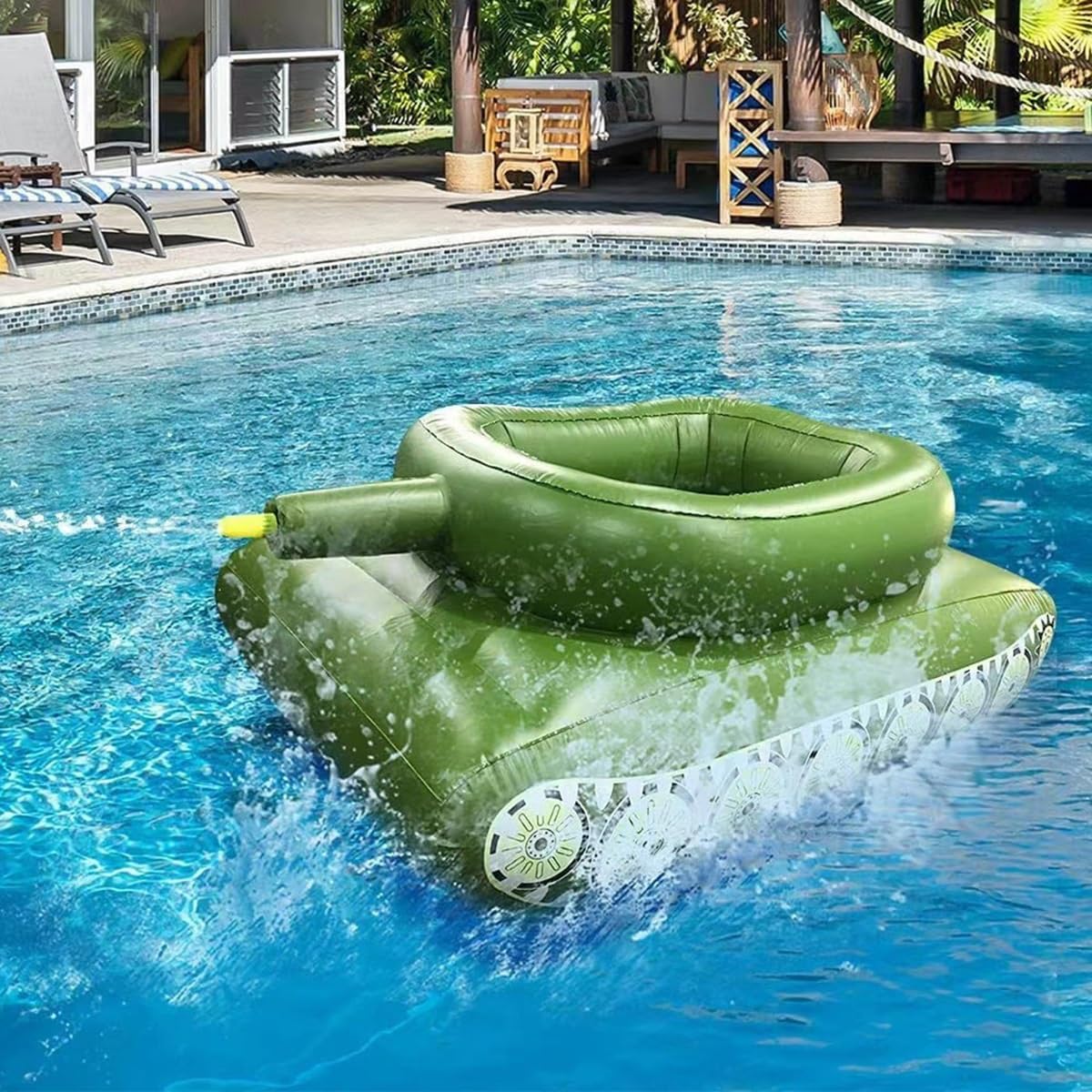 Luftmatratze Pool Tank-Typ mit Wasserspray, Aufblasbarer Panzerpool | Schwimmt Schwimmring, Ride-On Schwimmreifen Erwachsene Pool Spielzeug
