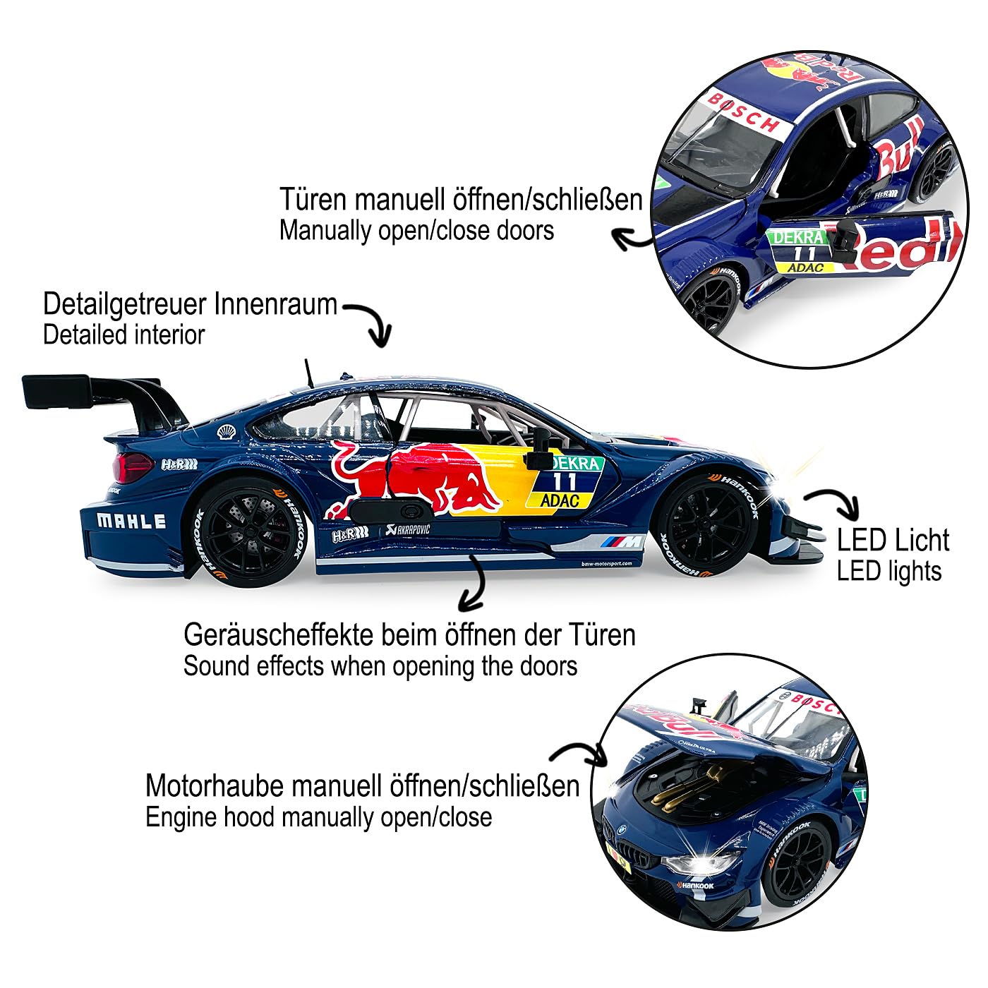 JAMARA 402629 BMW DTM GT3 Diecast 1:24 con batterie a bottone – Modellino di auto giocattolo per bambini, modello auto in miniatura, idea regalo per bambini, porta apri/chiusura manuale