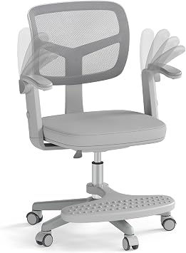 HONEY JOY Kids Desk Chair, Children Study Chair with Adjustable Height/Armrest/Footrest, Swivel Rolling Mesh Task Student Chair, Kids Computer Chair for Teens Girls Boys, Home, School, Office Grey