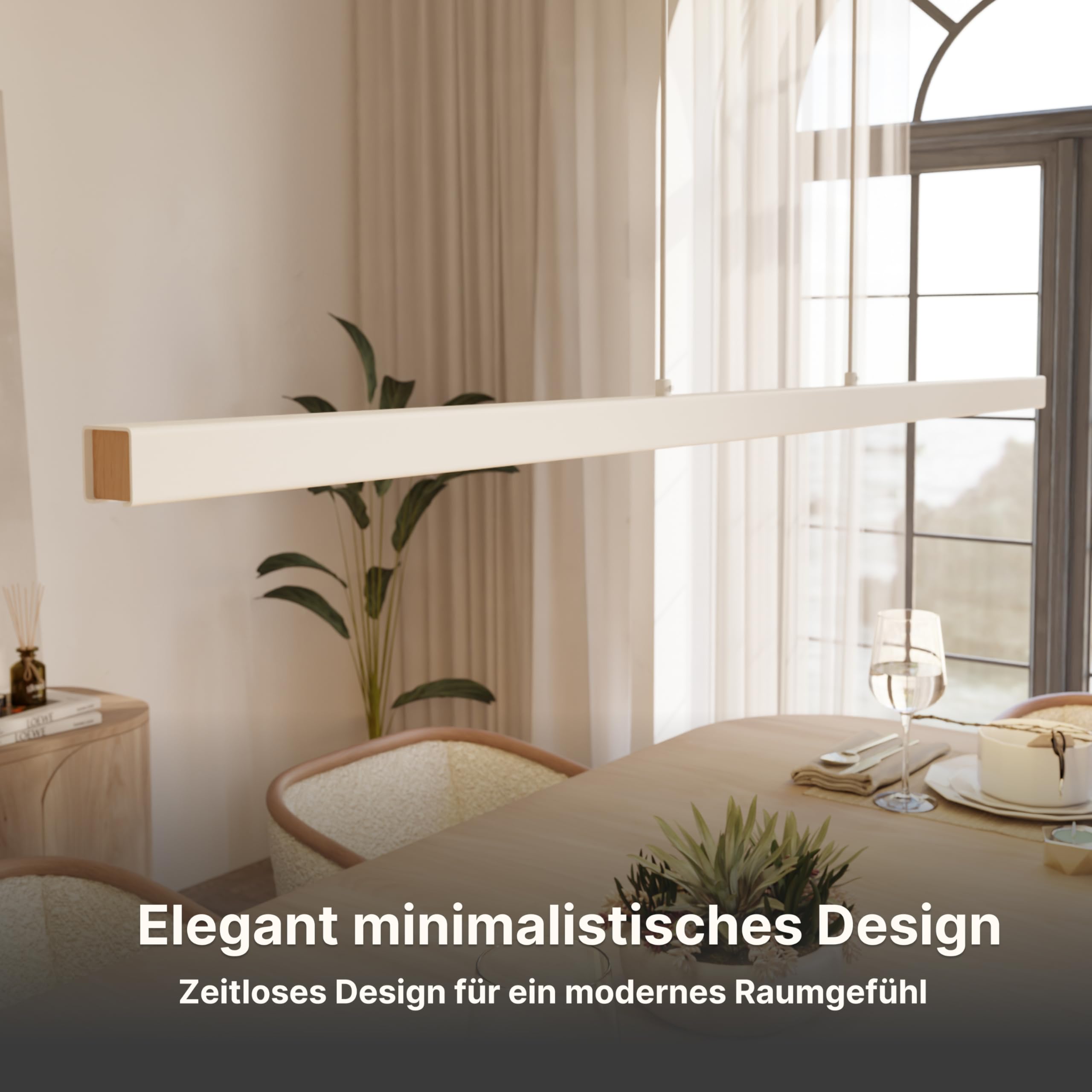 Dimmbare Pendelleuchte 'Calimera', LED Deckenleuchte, moderne Hängelampe Esstisch Wohnzimmer Smart Home Alexa Google Home Tuya Weiß 150cm