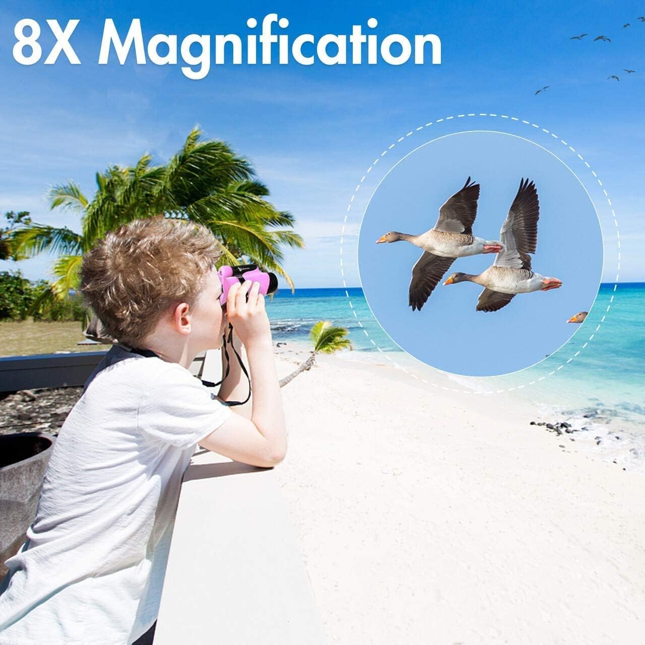 Binoculars for Kids 8x21 High-Resolution, Gifts for 3-10 Years Boys Girls,Optics Shockproof Folding Mini Binoculars Toys, for Bird Watching, Nature Explore, Travel Camping, Outdoor Play (Pink) : Toys & Games