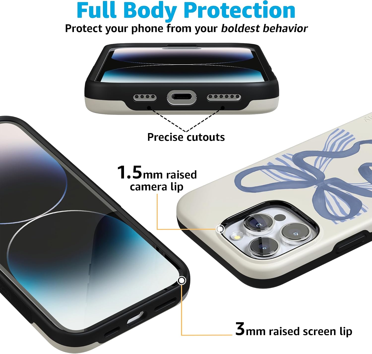 Casely iPhone 16 Pro Case | Heartstrings | Blue Bow | Bold Protective Design | Compatible with MagSafe