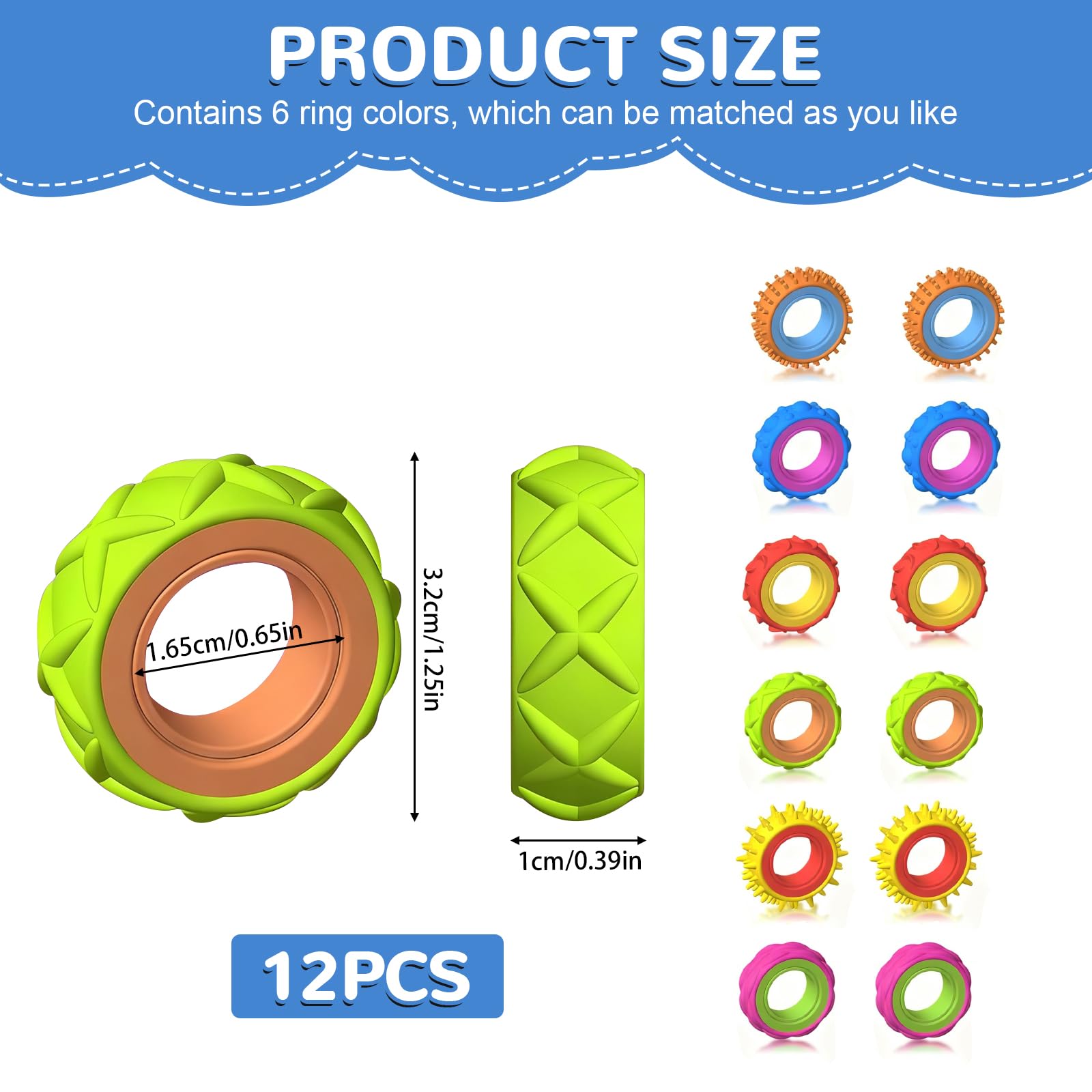 Fidget Ring Zabawki dla dzieci Dorośli Finger Spinner Rings Pomoc w koncentracji dla dzieci Szkoła Uspokajanie stresu Lęk Antystres Zabawka z autyzmem Fidget Squishy Toy Children 3 lata i więcej 12Pcs
