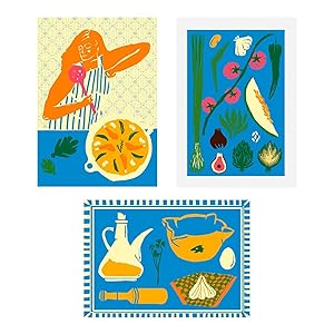 SENDES HOME Láminas de Cocina en Pack de 3 – Pósters Decorativos con Ilustraciones de Ingredientes y Recetas del Mediterráneo – Decoración Colorida para Cocina – 42x29,7 cm