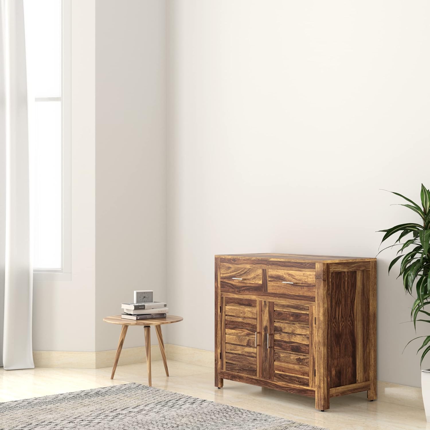 Amazon Brand Solimo Woolwich Solid Sheesham Wood Storage Natural Finish, 2 Doors