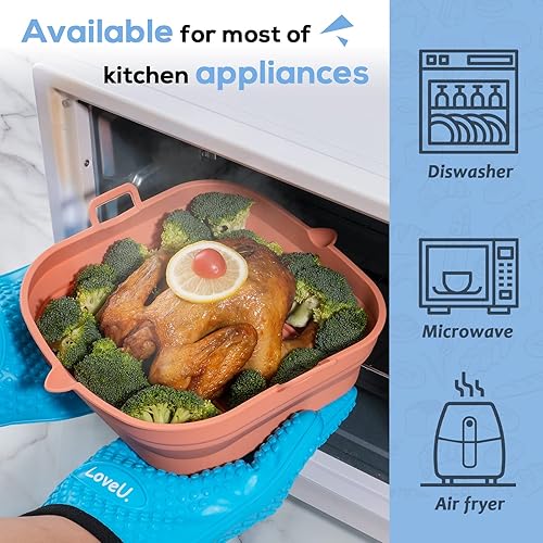 Miniatura 26 de [Paquete de 2] Forros cuadrados de silicona para freidora de aire, cesta de silicona reutilizable para freidora de aire, olla de silicona fácil de 2