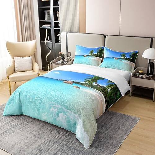 Miniatura 3 de Funda de edredón 100% algodón tamaño Queen, diseño de hojas de palmera, decoración de playa de verano, juego de ropa de cama hawaiana estilo