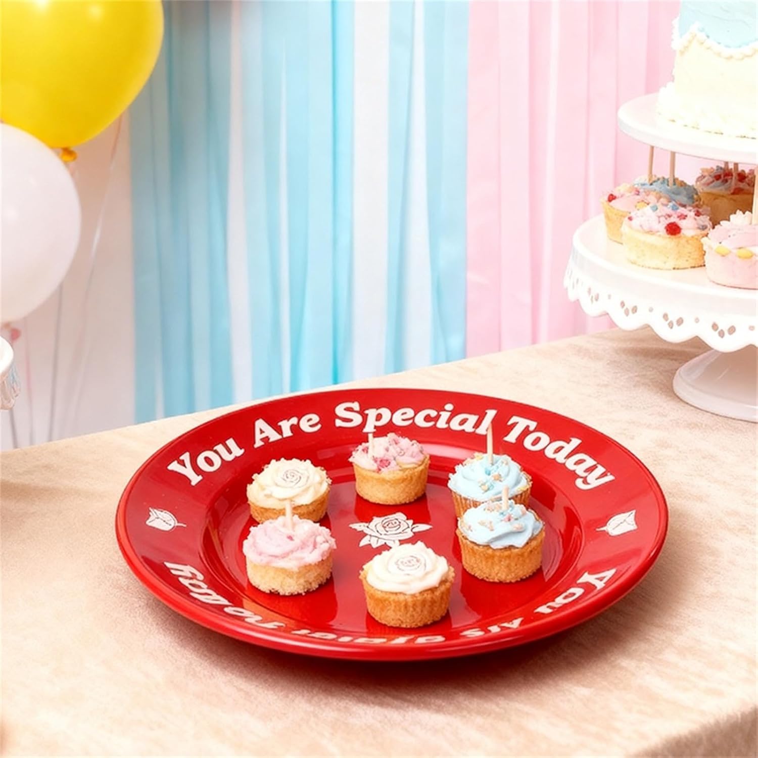 You Are Special Today Red Plate, 10.6" Ceramic Celebration Plates for Birthdays, Anniversaries, Weddings, Baby Showers, Graduations, Milestones, and Other Special Days (Red Plate)