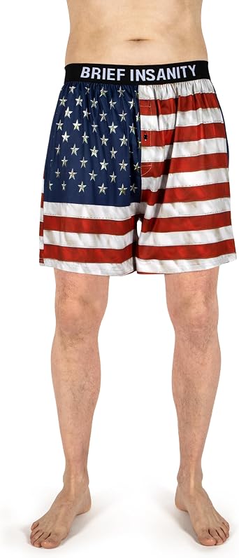 BRIEF INSANITY Patriotic Boxer Briefs for Men and Women | Print Boxer Shorts - USA Underwear