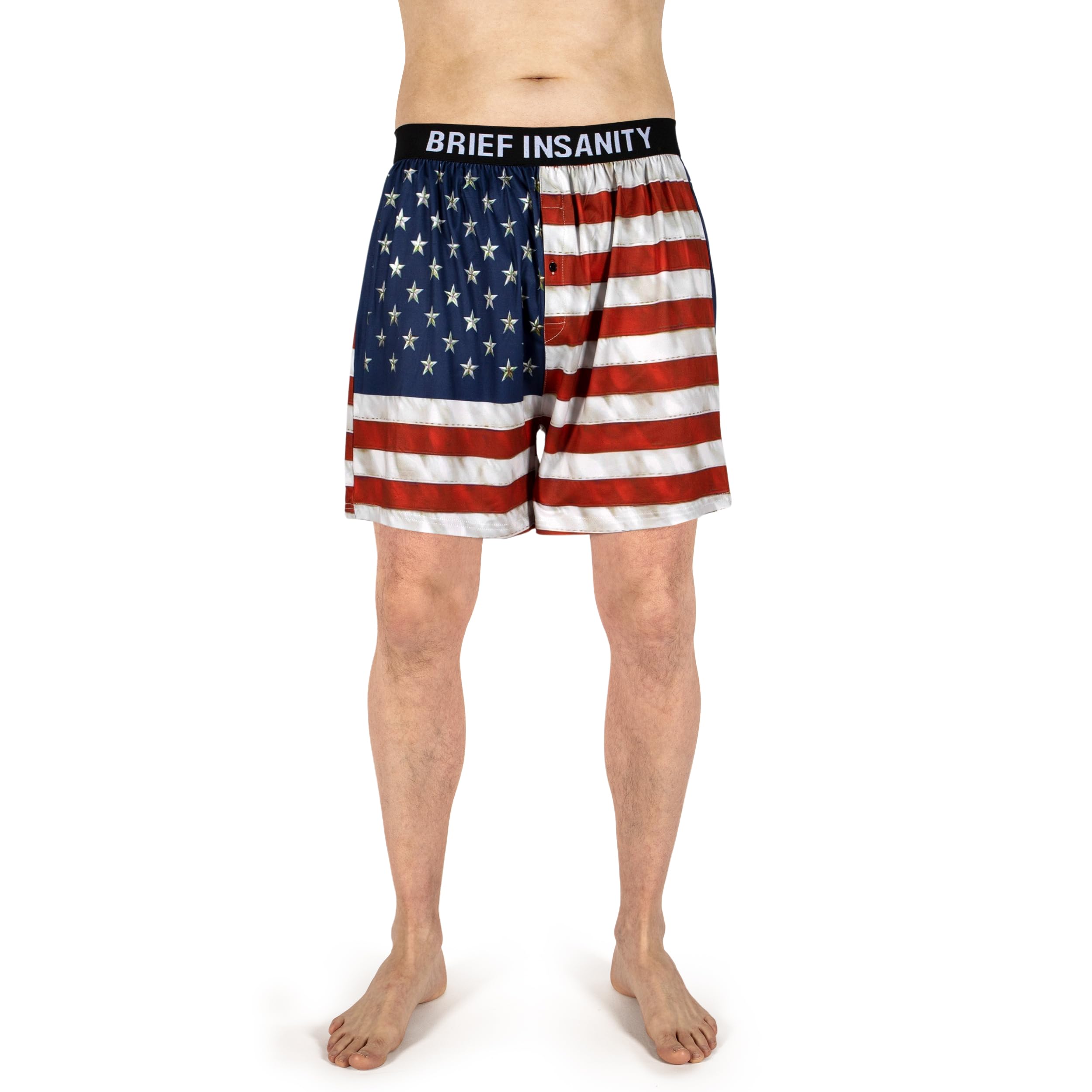 BRIEF INSANITY Patriotic Boxer Briefs for Men and Women | American Flag Print Boxer Shorts - USA Underwear