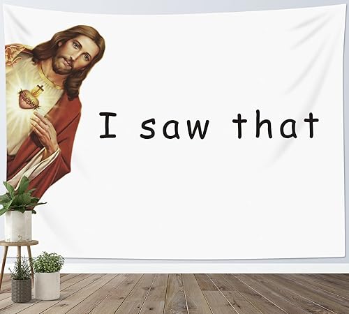 Miniatura 4 de LB Tapiz divertido de Jesús Jesucristo I Saw That, tapiz para colgar en la pared, tapiz de pared de Navidad para dormitorio, estético, blanco y