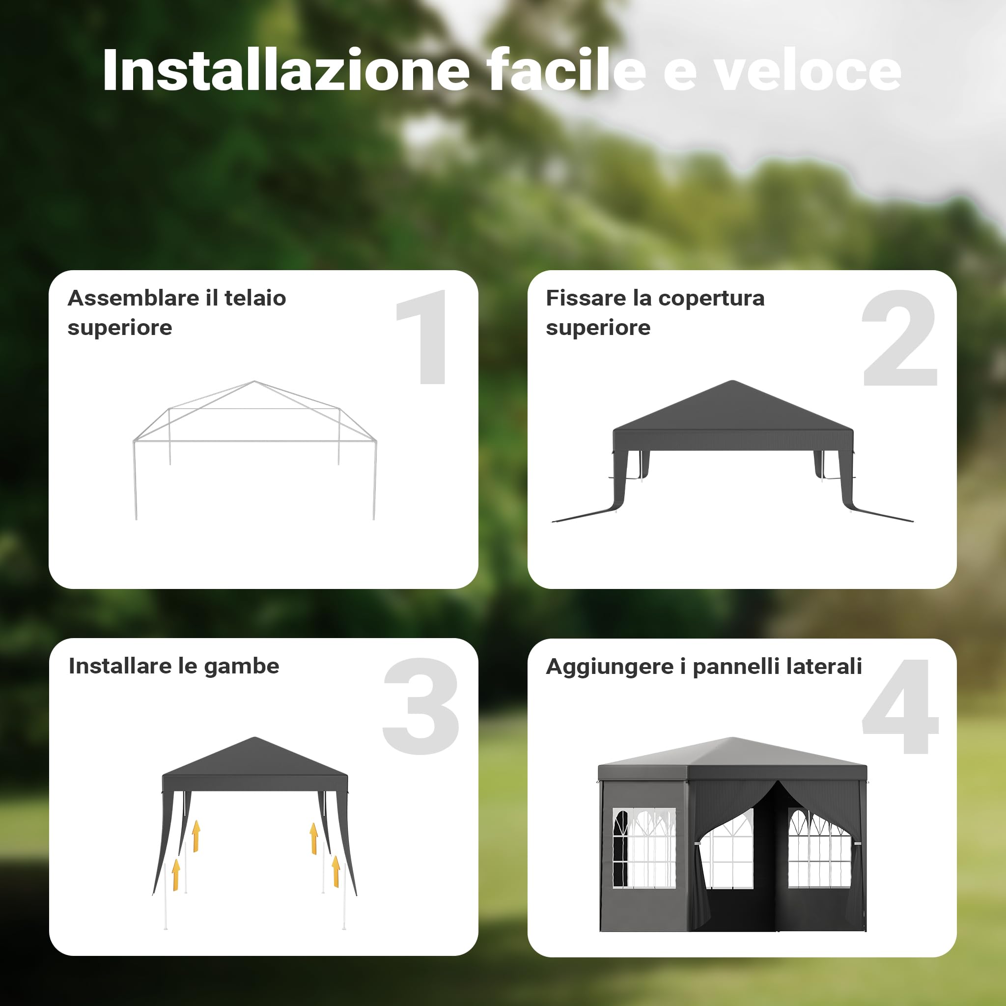 Toboli Gazebo 3 x 3 m in grigio con protezione UV 50+, tendone da giardino con lati rimovibili, tenda da festa con finestre, ad esempio per terrazze e festival