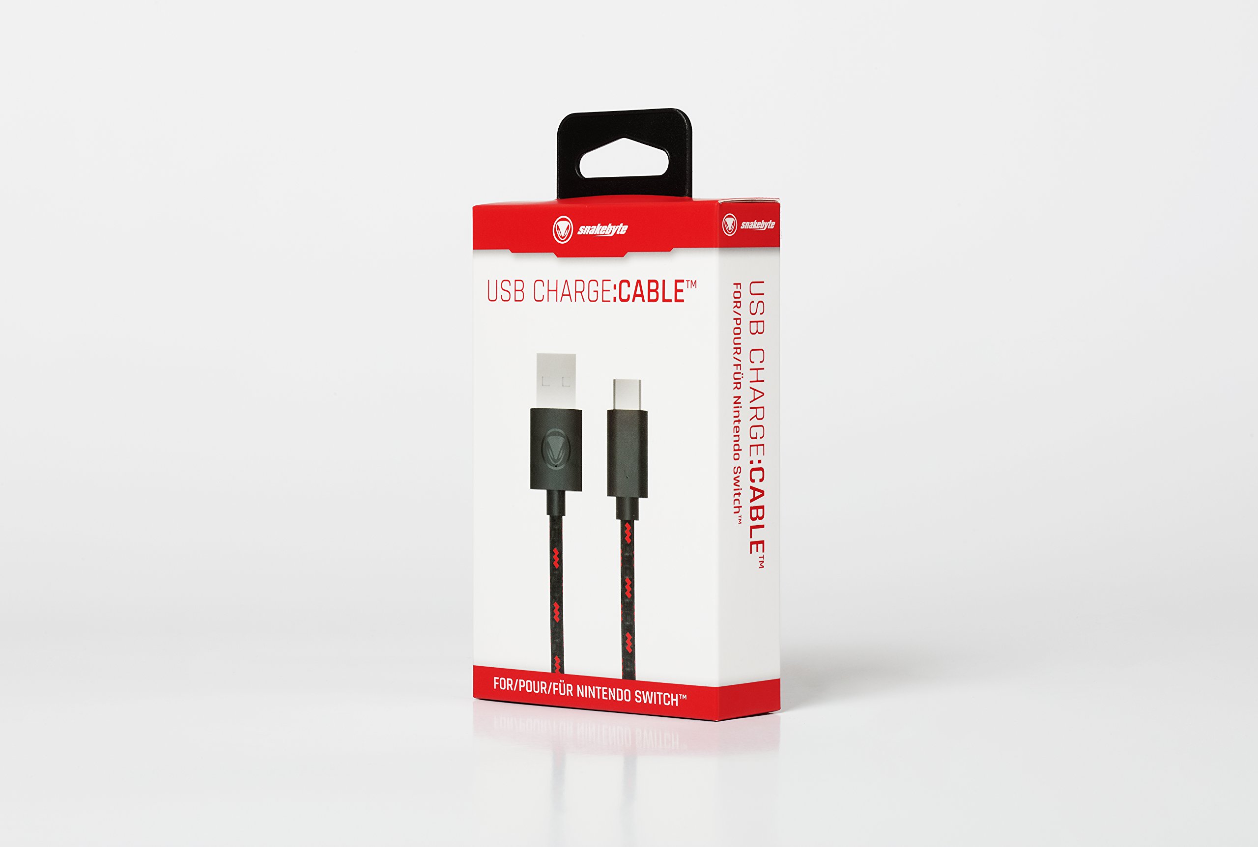 snakebyte Switch USB CHARGE:CABLE - rot/schwarz - 3m Kabellänge, USB Type-C Ladekabel für Nintendo Switch, Smartphones, Controller und Gamepads, robustes Mesh-Kabel