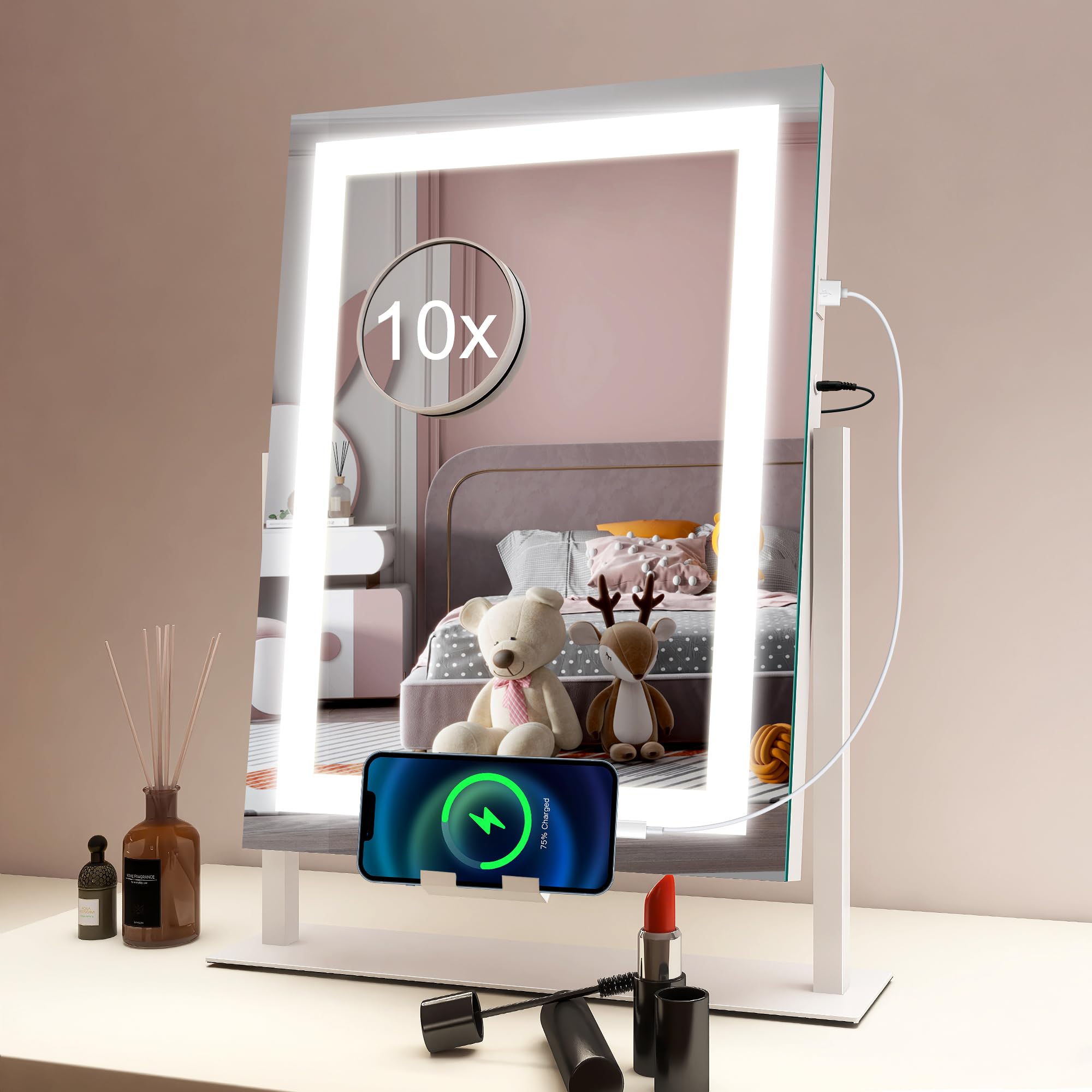 Specchio Da Trucco Illuminato A Parete Con Luce LED Ricaricabile 4000mAh - 22.9 Cm, Ingrandimento 1X/20X, Braccio Estensibile E Rotazione 360°