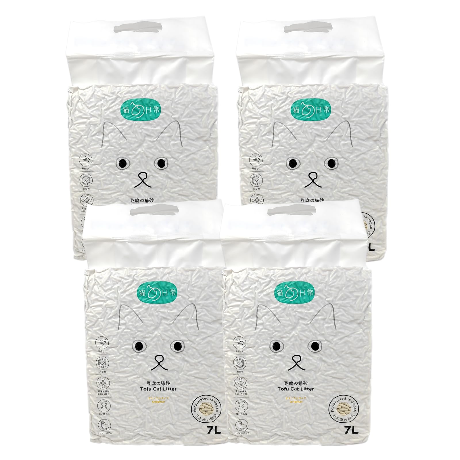 Gatitos 猫砂おから 固まる 消臭 燃える／トイレに流せる 飛び散らない おからの猫砂 天然素材 真空パック 7L/*4袋