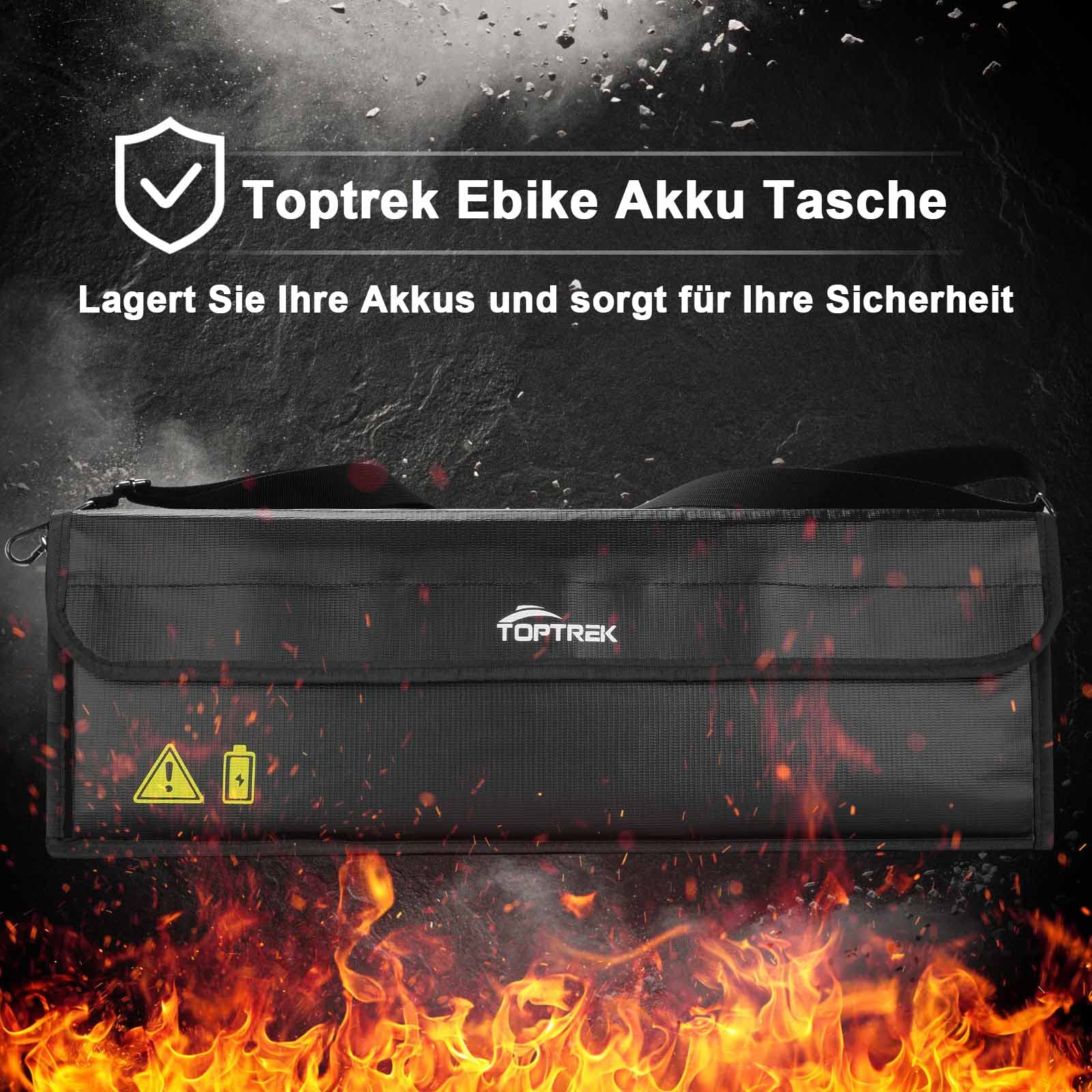 toptrek Torba na akumulator Ebike ognioodporna do 1000°C, wodoszczelna, odporna na wybuchy, lipo Safe Bag do przechowywania, transportu, ładowania, pokrowiec ochronny na akumulator elektryczny, duża
