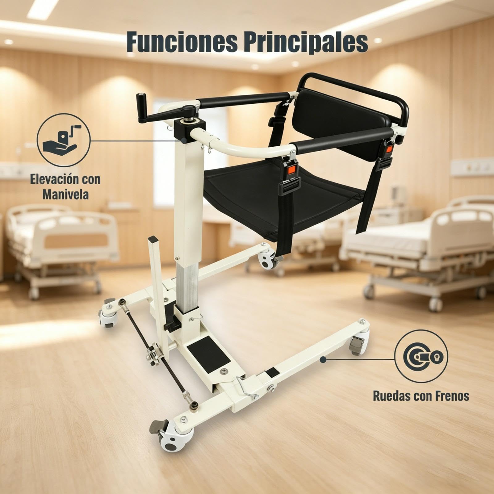 Silla de transferencia para pacientes, elevador de pacientes para casa y coche, altura del asiento ajustable 35-70 cm, capacidad de usuario de 120 kg, adecuada para personas con un ancho corporal de