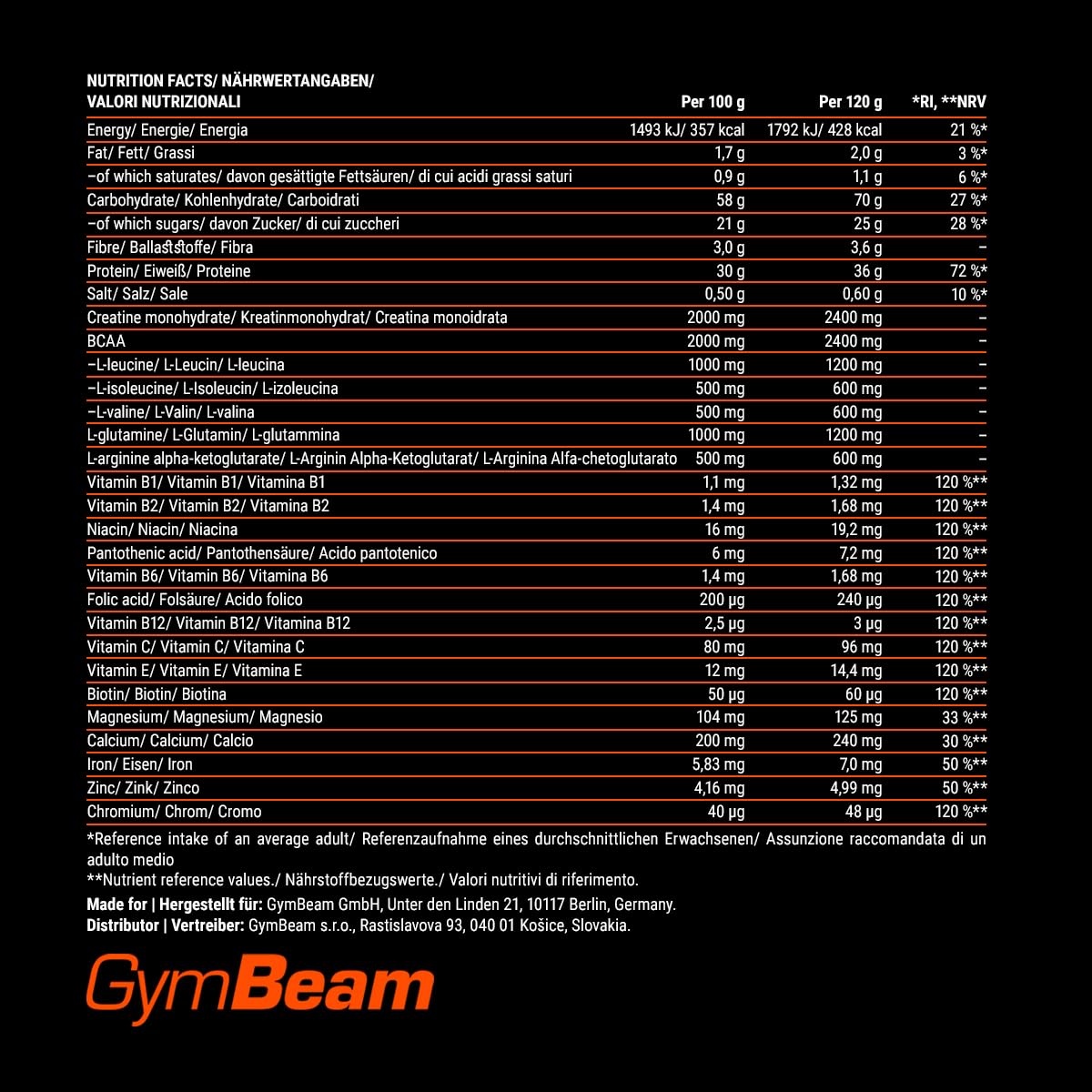 GymBeam FueGain Mass Gainer Protein – Premium All in One Blend für Muskelwachstum und -erhaltung, angereichert mit Kreatin, Glutamin, BCAA und AAKG (2500g, Schokolade)