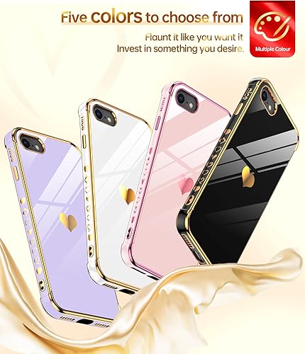 Miniatura 5 de LeYi Funda para iPhone 8 y iPhone 7 con protector de pantalla 2 piezas de vidrio templado, diseño femenino de corazón chapado en corazón, bonita