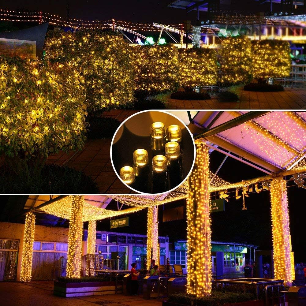 iBaycon Guirlanda Solar para Exteriores,12 m 100 Led Resistente a La Intemperie, 8 Modos Impermeable Ideal para Jardín Terraza Árboles Patio, Fiestas y Decoración Exterior (Blanco Cálido)