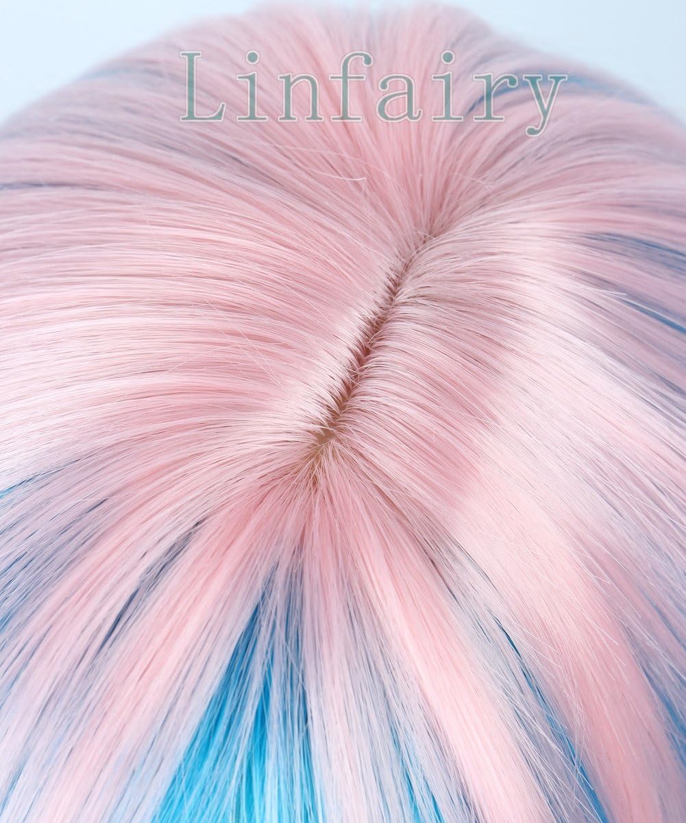 Linfairy Short Ombre Halloween Wigs For Women Pink+Blue - Image 4