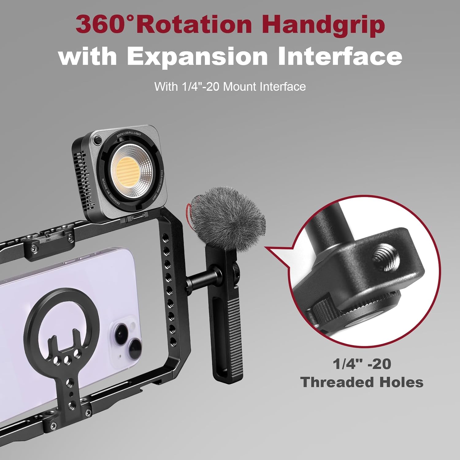 Magnetic Phone Cage with Handle,Smartphone Cage Kit with 360° Rotation Handgrip and Magnetic Sticker for Photography,Compatible with iPhone 17/16/15/14/13 Series and Andriod Phones (Black)