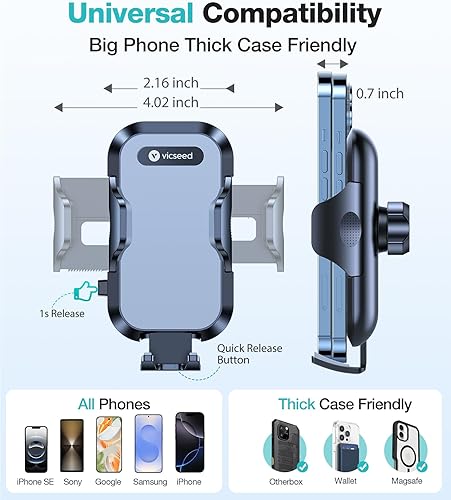 Miniatura 4 de VICSEED - Soporte de teléfono para automóvil antideslizante anticaídas universal manos libres con abrazadera fácil en el vehículo compatible con
