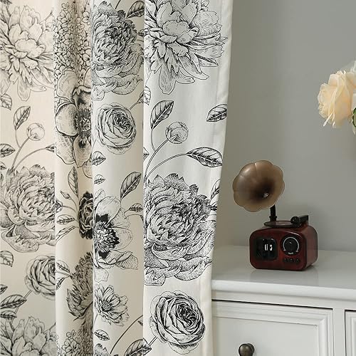 Miniatura 5 de Cortinas con estampado en crema de 63 pulgadas de largo, 2 paneles para sala de estar y dormitorio, 70% opacas, aislamiento de oscurecimiento