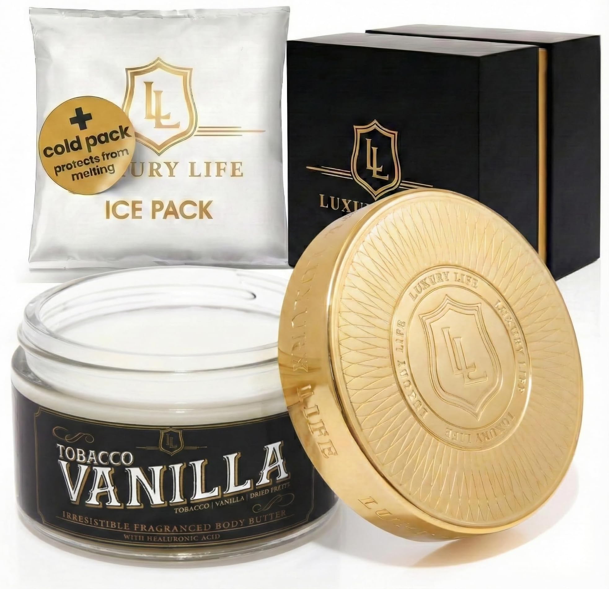 - LUXURY LIFE BUTTER - Irresistibly Scented Body Butter with Hyaluronic Acid for Ultimate Moisture. Luxurious Natural Fragrance. Hydrates for a Non-Greasy Glamorous Glow, Tobacco Vanilla, 5 oz.